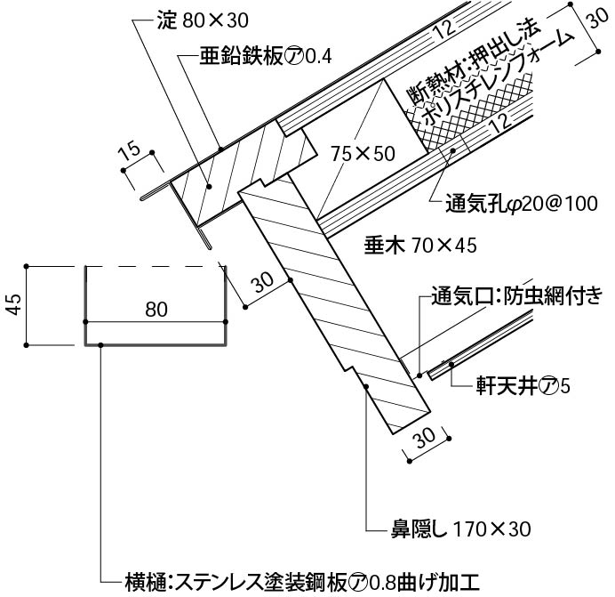 外樋の納まり_角樋_一般的な納まり