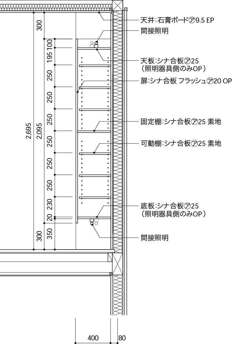 建築化照明を兼ねた収納