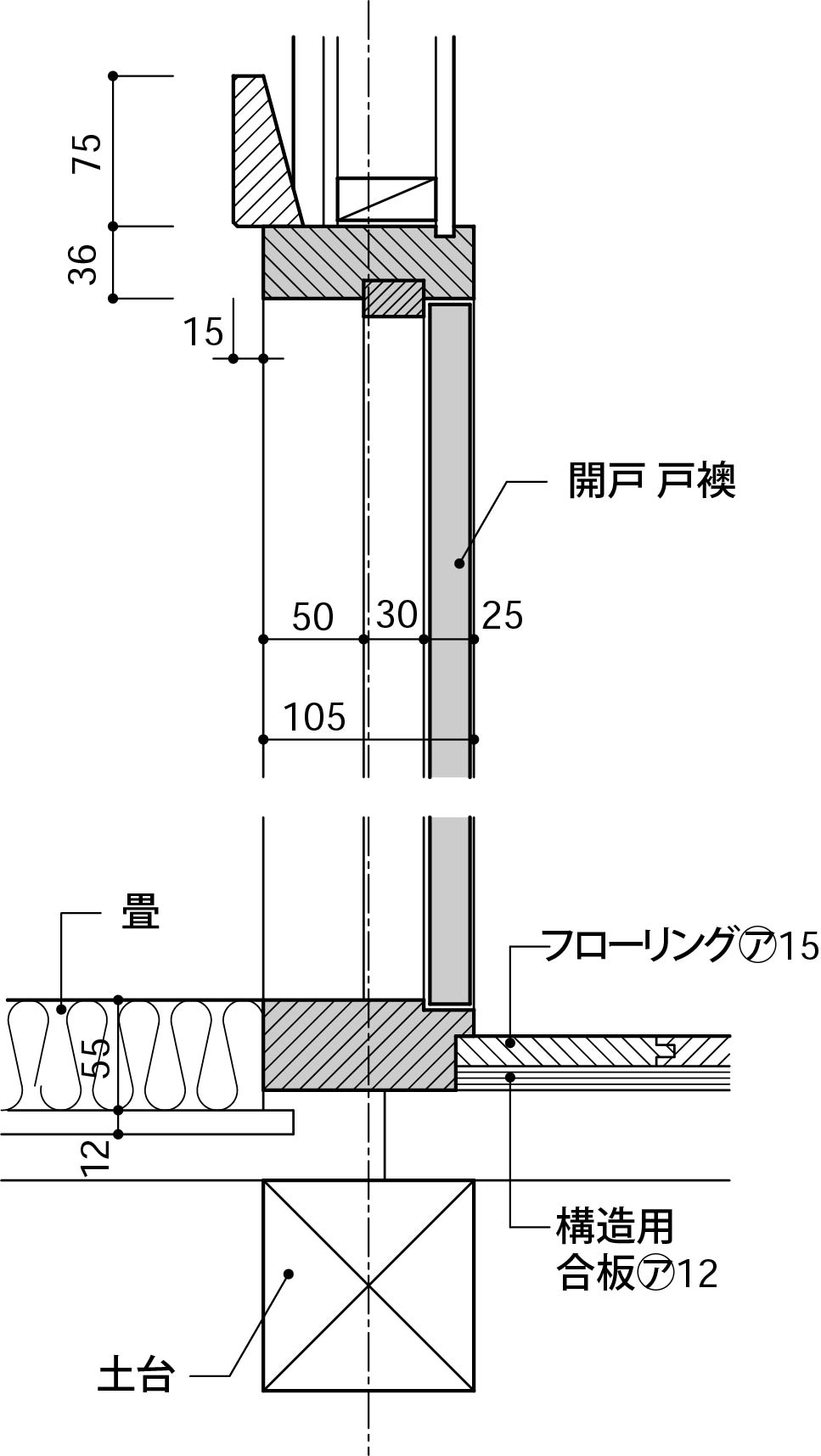 １壁構成_開き戸_真壁ー真壁