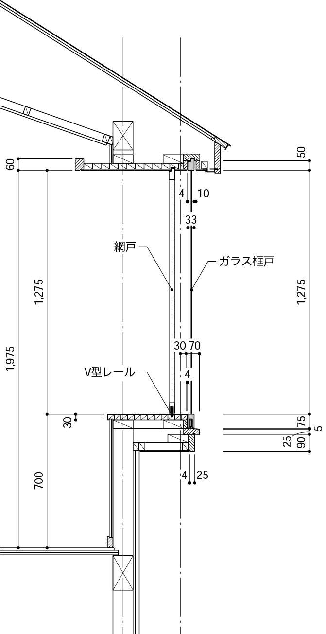 縦横の框を隠したコーナー出窓_引込み窓